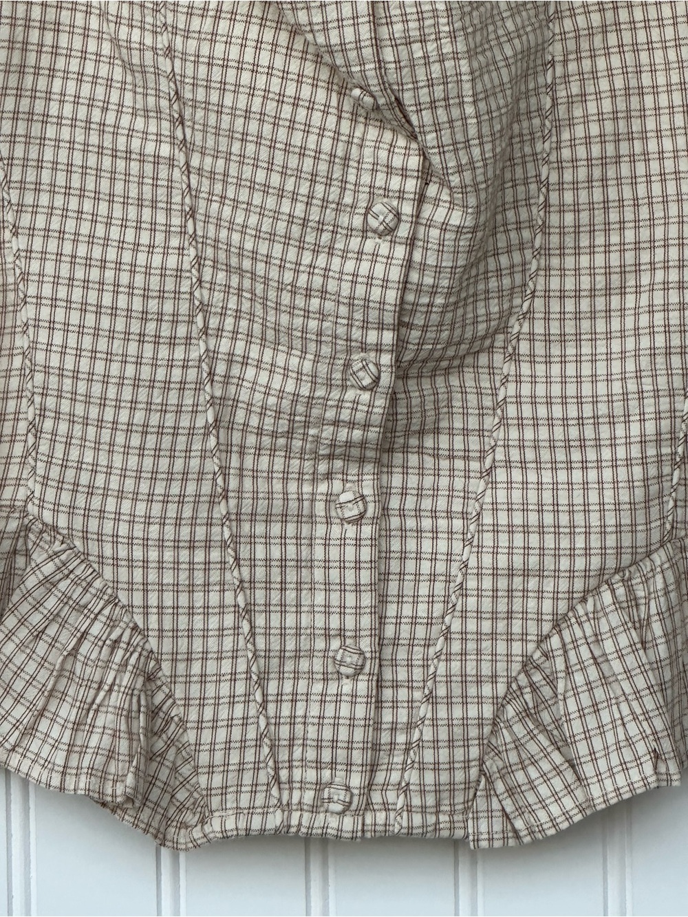 Zara NWT Plaid Ruffled Women’s Blouse Top in Cream and Brown